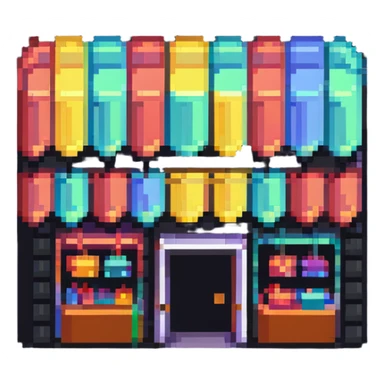 tiny simple shopping mall building icon, modern colors, minimal details, small size sticker