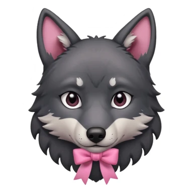 Pleading sad Face cute dark grey  black wolf with a pink ribbon on his ear head sticker
