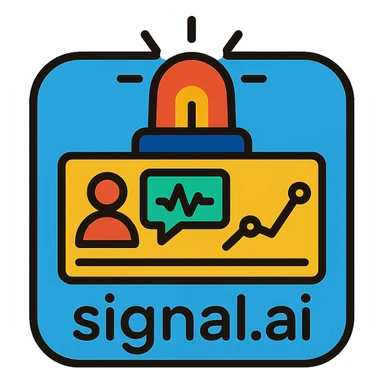 icon for a product called signal.ai, a dashboard for first responders, modern, tech-inspired, with emergency and communication motifs, clean lines, bold colors sticker
