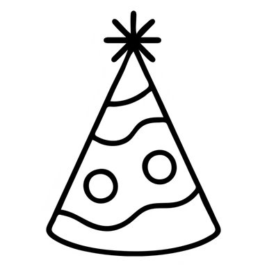 A conical birthday party hat with decorative patterns and a pom pom on top sticker