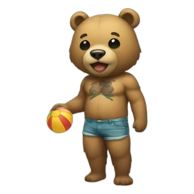 Bear with tattoos on a beach sticker