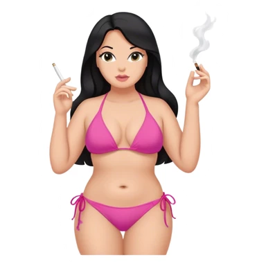 caucasian Curvy black long long hair in pink bikini body sfw pose, smoking sticker
