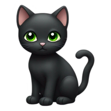 shy small black cat with gree eyes no collar kawaii style full body sticker