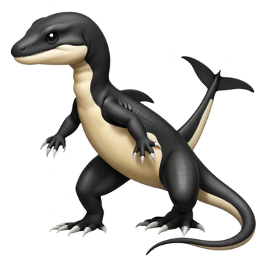 Black and white Orca-reptile-reptilian-lizard-skink-gecko-Digimon-Fakémon-hybrid full body, two legs, arms, tail sticker