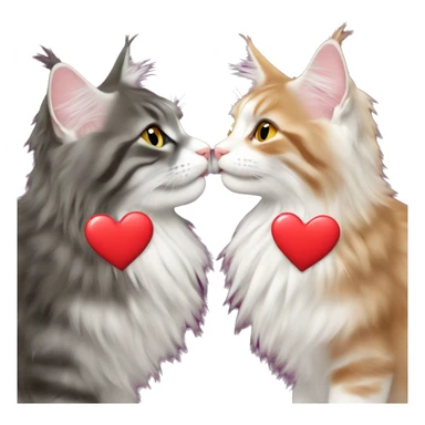 Two Maine coons of different colours kissing with a love heart in front   sticker