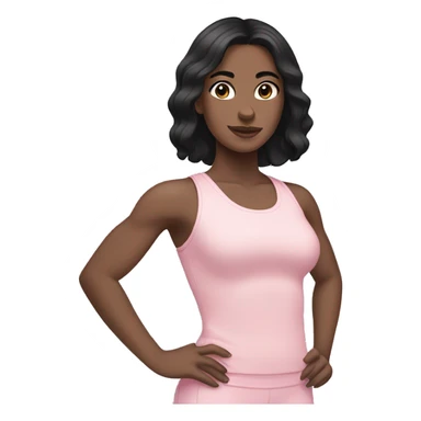 white girl with black hair in light pink clothes exercising sticker