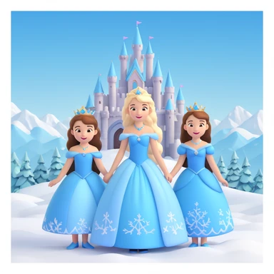 girls in a  snow princess dress, snow castle background sticker