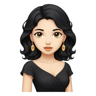 Beautiful woman,cute, light skin, half long wavy black hair in dark dress with gold earrings sticker