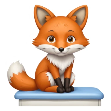 A small fox patient with bandaged tail, sitting shyly on the exam table.
 sticker