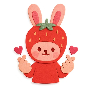 strawberry bunny making finger hearts, paper-craft style sticker