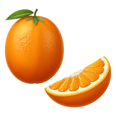 small oval citrus fruit with smooth glossy orange skin, whole and halved to show juicy segments and tiny seeds, firm slightly dimpled texture, miniature scale, no leaves or extras, soft lighting, subtle shadows, emoji scale sticker