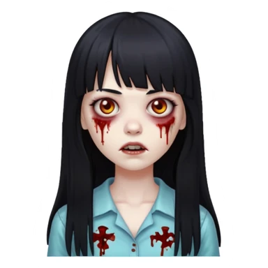 Faça uma menina de cabelo liso preto com franja zumbi cabelo longo 🧟‍♀️ faça ela assim sticker