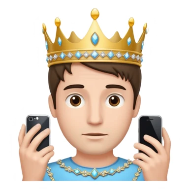 a guy holding an smartphone with both hands in landscape mode(horizontally) in front of his forehead like if it was a tiara sticker