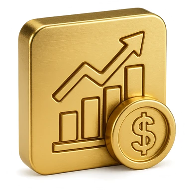 3D finance icon, metallic colors, transparent background sticker
