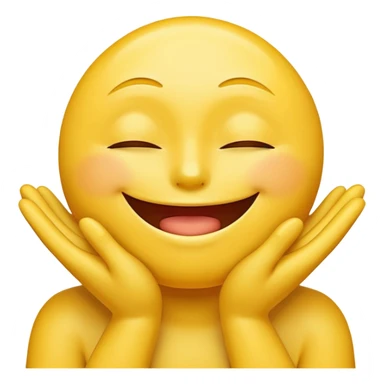 emoji-style yellow smiley face character, proud and warm, kissing its own glowing golden hands, expression satisfied and playful, eyes half-closed, clean bold lines, smooth shading, high-contrast, compact emoji format, transparent background sticker