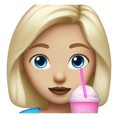 Blondie girl with blue eyes and with pink bubble tea sticker