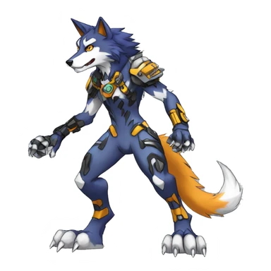  Cool Edgy Colorful Anthro War-Digimon-Fakemon-Wolf with edgy markings full body sticker