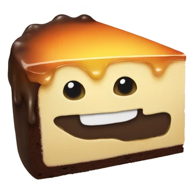 half raw half burned cake with melted smile sticker