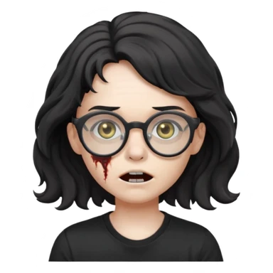 zumbie cabelo ondulado médio preto, camiseta preta, oculos redondo masculino sticker