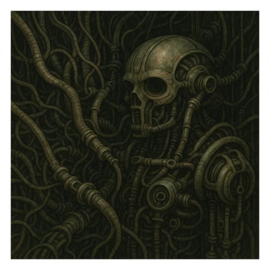 organic wires merging with mechanical elements, Giger-esque, detailed and eerie sticker