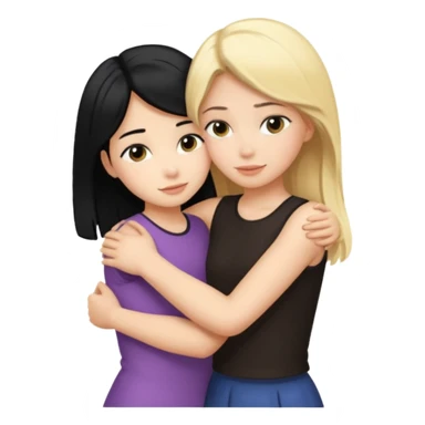 Hug from back blond girl black hair girl sticker