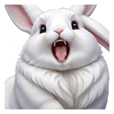 Cinematic Cute Yawning White Rabbit Portrait Emoji, Head tilted slightly with a dramatic, wide-open yawn, showcasing a smooth, silky white fur with floppy ears, round dark eyes barely open in drowsy contentment, Simplified yet irresistibly adorable features, highly detailed, glowing with a soft, cozy glow, high shine, relaxed yet expressive, stylized with a touch of whimsy, bright and endearing, soft glowing outline, capturing the essence of a sleepy yet affectionate bunny, so drowsy it feels like it could stretch out of the screen and curl up for a nap! sticker