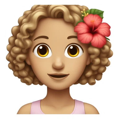Skin tone white girl with hibiscus flower in brown curly hair sticker