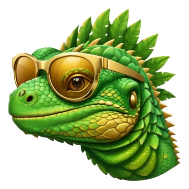 rich iguana head with golden glossy sunglasses sticker