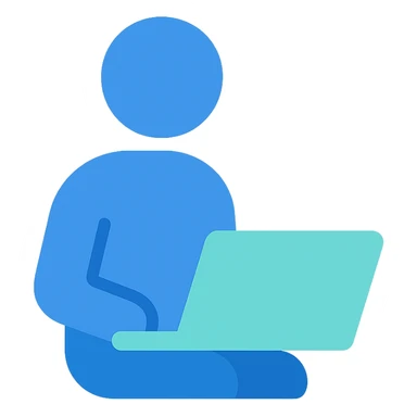Person sitting with a laptop, flat emoji style, outline with blue and turquoise colors sticker