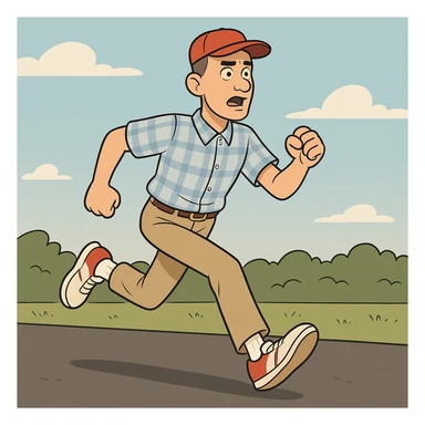 Forest Gump running, animated style, expressive movement, simple background sticker