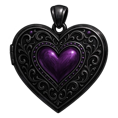 emo style black and purple heart-shaped locket sticker