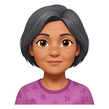 grandma, short short hair, tan, dark grey hair, filipina, freckles all over face sticker