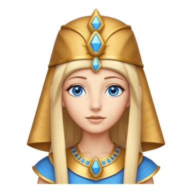 Cleopatra vestita da faraone con il cappello da faraone ma con gli occhi azzurri e i capelli lunghi biondi non troppo chiari con il cappello da faraone dorato senza frangia  sticker