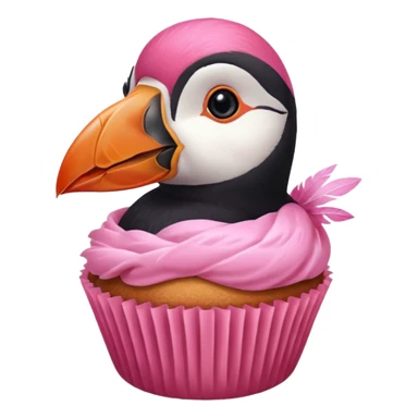 pink head feathers puffin that is pink, eating a muffin that is pink sticker