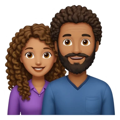 Beso mujer morena rizada cabello largo y hombre blanco con barba negra sticker