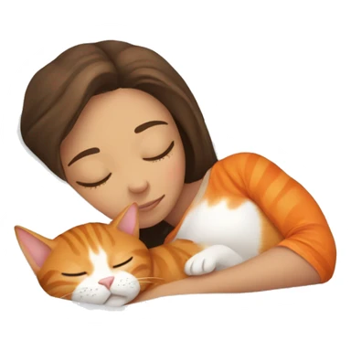 brunette girl sleeping with orange tabby cat  sticker