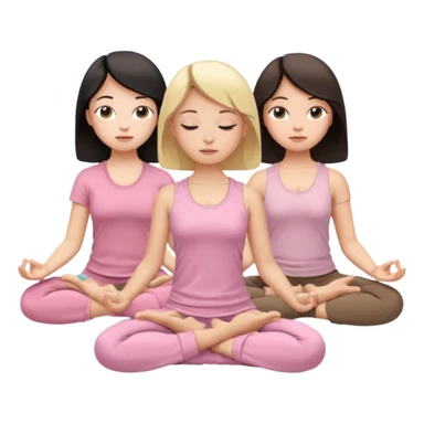 a blond, a brunette and a black haired girl meditating dressing with pastel pink and brown clothes sticker