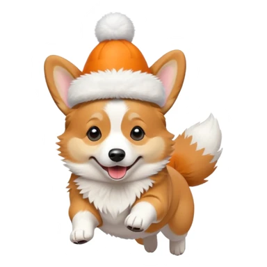 jumping corgi wearing a cute hat sticker