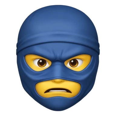 angry ninja face emoji with blue ninja mask, no visible skin, classic emoji yellow face sticker
