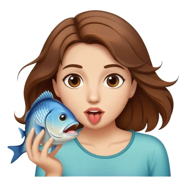 flowy brown haired woman with fish going in mouth sticker
