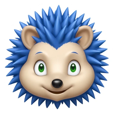Blue anthropomorphic hedgehog, spiky hair, large green eyes, confident smile. sticker