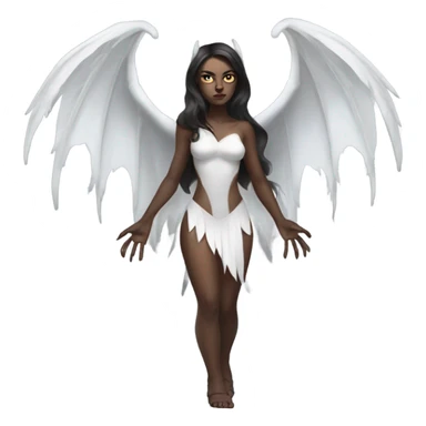 White skin, brunette demon woman with wings full body sticker