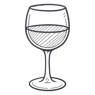 a glass of red wine, hand drawn black outline style sticker