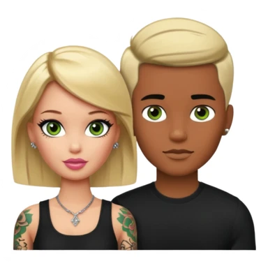 Brown skin blonde hair brown eyed barbie with her pale boyfriend with black short hair and green eyes with tattoos sticker