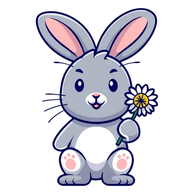 bunny holding a dandelion in the breeze, gentle spring vibe, soft pastel colors, transparent background sticker