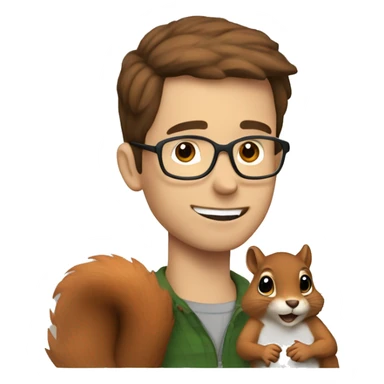 A man with brown hair, glasses and fair skin, feeds a squirrel sticker