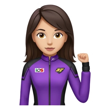 brunette long hair woman with black racing outfit with single purple strip sticker