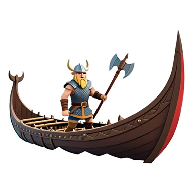 clash-of-clans-aesthetic_-cinematic-viking-longboat, rendered in a flat, bold vector style with minimal shading, featuring a striking dragon-headed prow slicing through icy, churning waters. shields on the side and vikings rowing The longboat’s intricately detailed shields and carved motifs evoke a sense of epic adventure and Nordic might, with billowing sails catching a dramatic, stormy sky backdrop. sticker