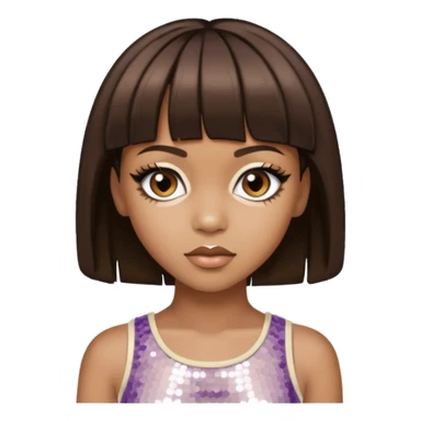 Left Eye from TLC with medium dark brown hair, ivory sequin outfit sticker