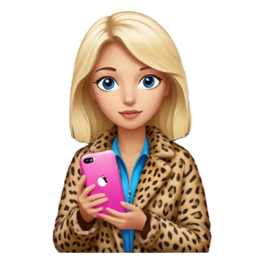 a blondie queen Arina in a leopard fur and pink iPhone on her kia Sportage white car. blue eyes sticker